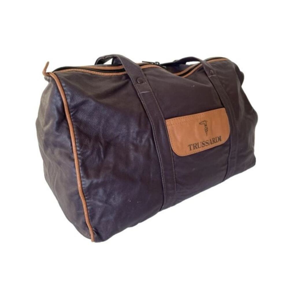 Vintage Trussardi Leather Boston Duffle Travel Carry On Gym Weekender Bag Italy